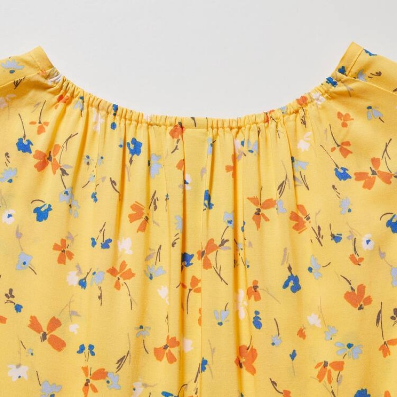 Vestido Uniqlo Viscose Flower Printed Sin Manga Niños Amarillo | 9408FAJQW