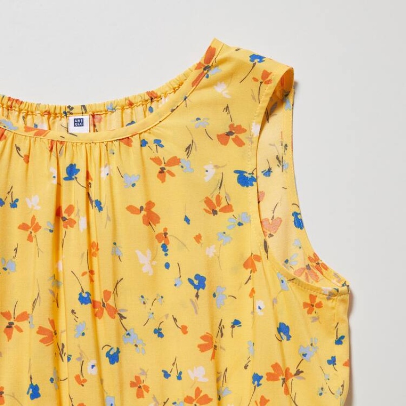 Vestido Uniqlo Viscose Flower Printed Sin Manga Niños Amarillo | 9408FAJQW