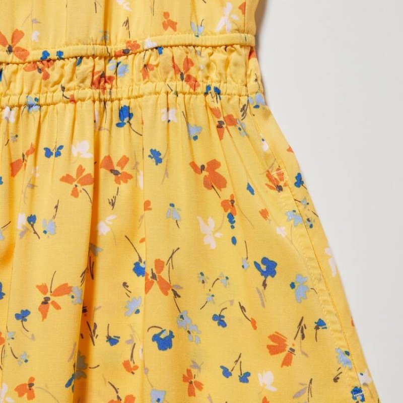 Vestido Uniqlo Viscose Flower Printed Sin Manga Niños Amarillo | 9408FAJQW